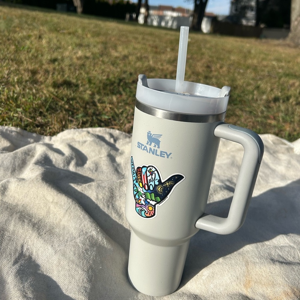 Stanley Gray Travel Mug with Artistic Design